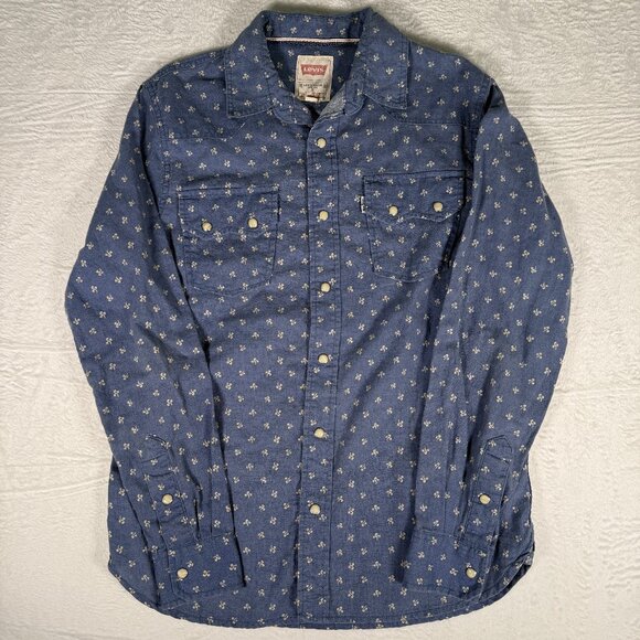 Levis S Blue Pearl Snap Button Shirt Long Sleeve White tag Rare Vintage 1970s - Picture 1 of 9